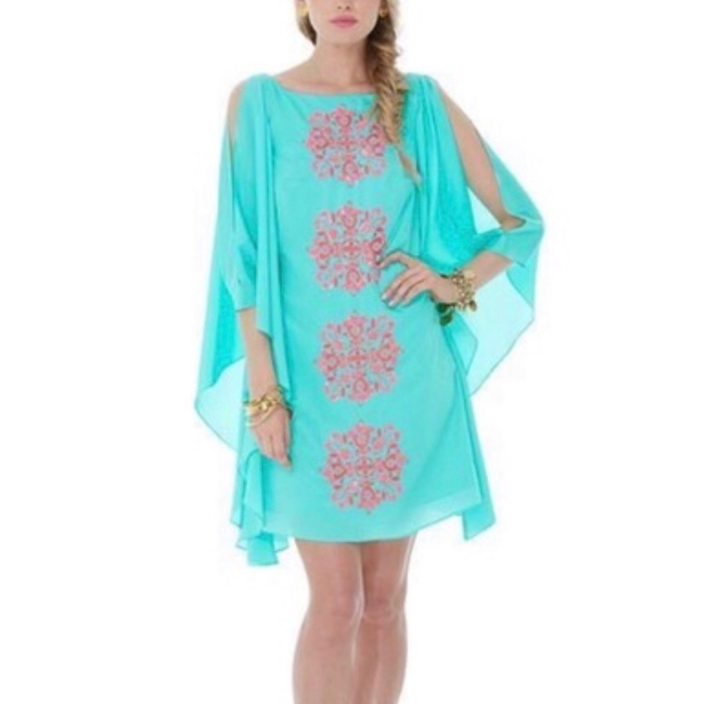 Lilly Pulitzer Crystal Water Flamingo Panel Caftan